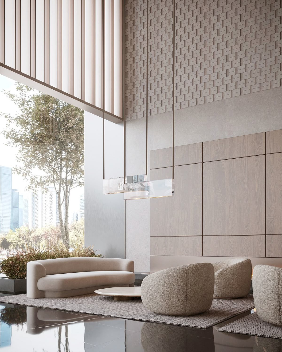 Lobby seating with modern downtown design