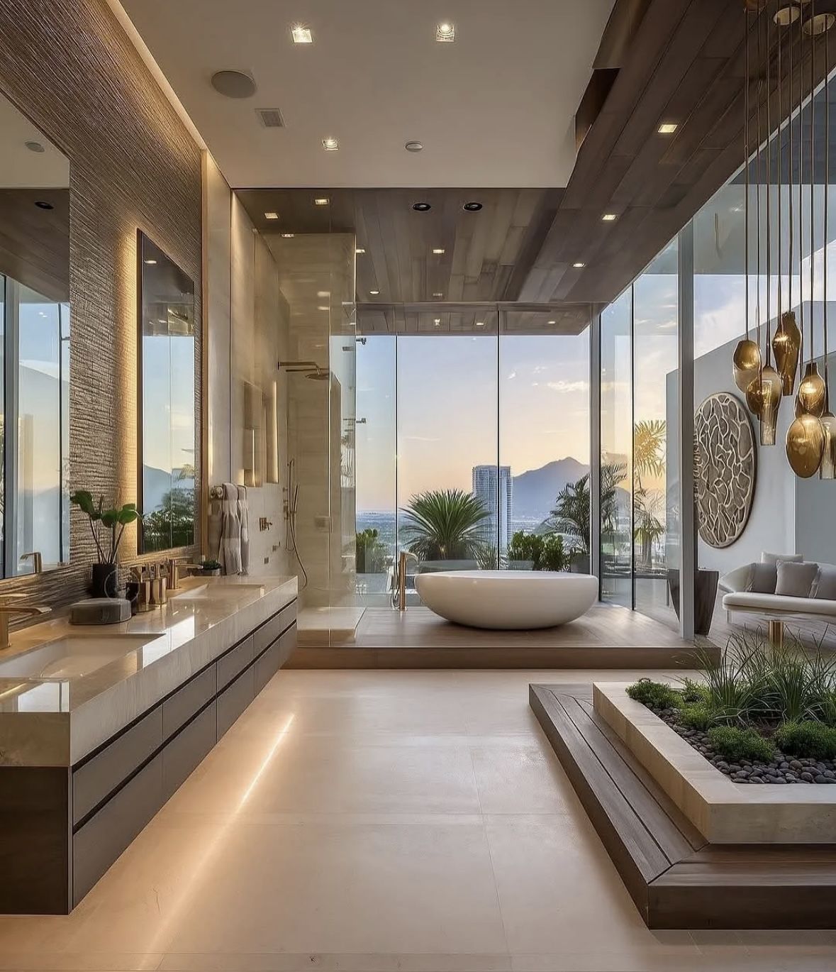 Guest room with desk and city view